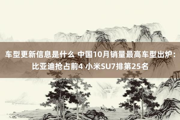 车型更新信息是什么 中国10月销量最高车型出炉：比亚迪抢占前4 小米SU7排第25名