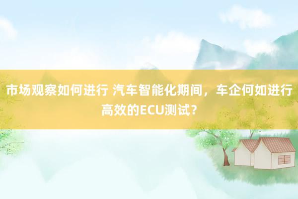 市场观察如何进行 汽车智能化期间，车企何如进行高效的ECU测试？