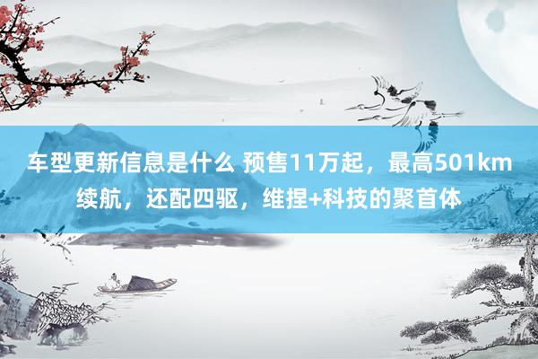 车型更新信息是什么 预售11万起，最高501km续航，还配四驱，维捏+科技的聚首体