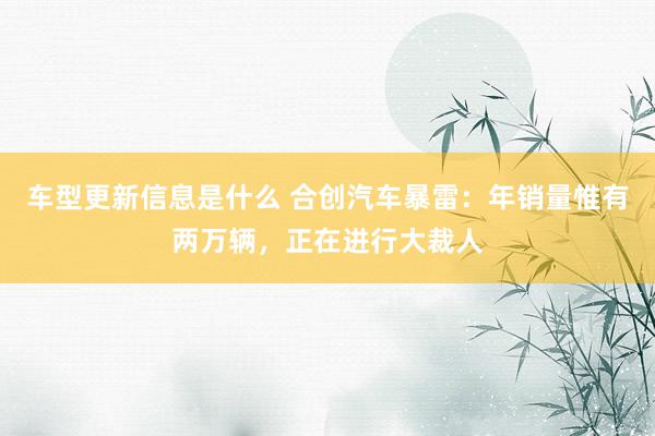 车型更新信息是什么 合创汽车暴雷：年销量惟有两万辆，正在进行大裁人