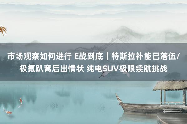 市场观察如何进行 E战到底｜特斯拉补能已落伍/极氪趴窝后出情状 纯电SUV极限续航挑战