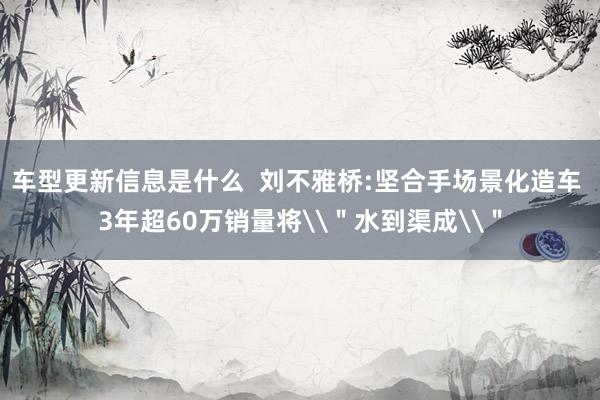 车型更新信息是什么  刘不雅桥:坚合手场景化造车 3年超60万销量将\＂水到渠成\＂