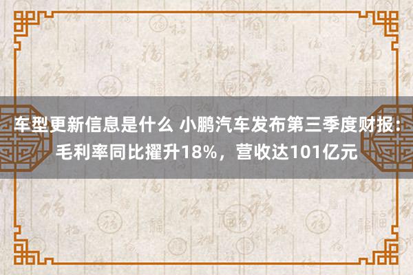 车型更新信息是什么 小鹏汽车发布第三季度财报：毛利率同比擢升18%，营收达101亿元