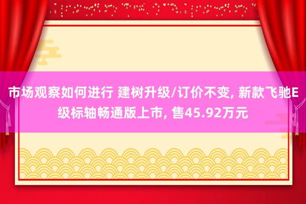 市场观察如何进行 建树升级/订价不变, 新款飞驰E级标轴畅通版上市, 售45.92万元