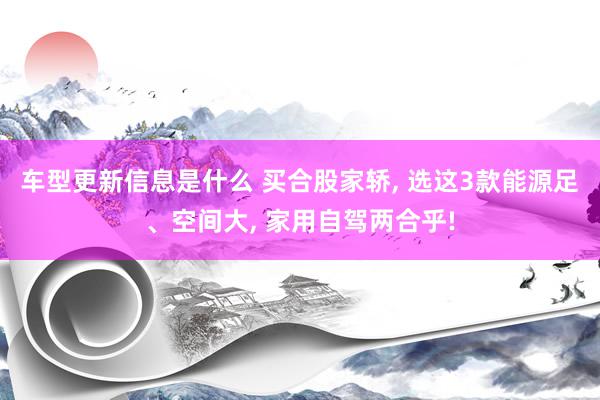 车型更新信息是什么 买合股家轿, 选这3款能源足、空间大, 家用自驾两合乎!