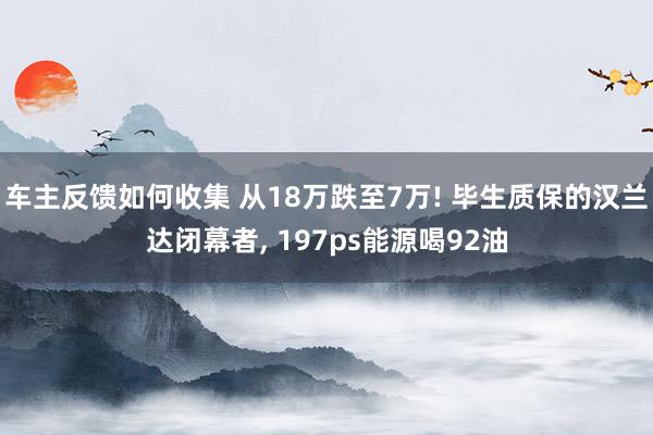 车主反馈如何收集 从18万跌至7万! 毕生质保的汉兰达闭幕者, 197ps能源喝92油