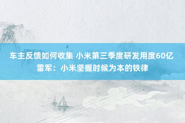 车主反馈如何收集 小米第三季度研发用度60亿 雷军：小米坚握时候为本的铁律