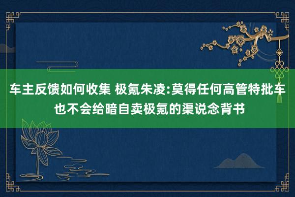 车主反馈如何收集 极氪朱凌:莫得任何高管特批车 也不会给暗自卖极氪的渠说念背书